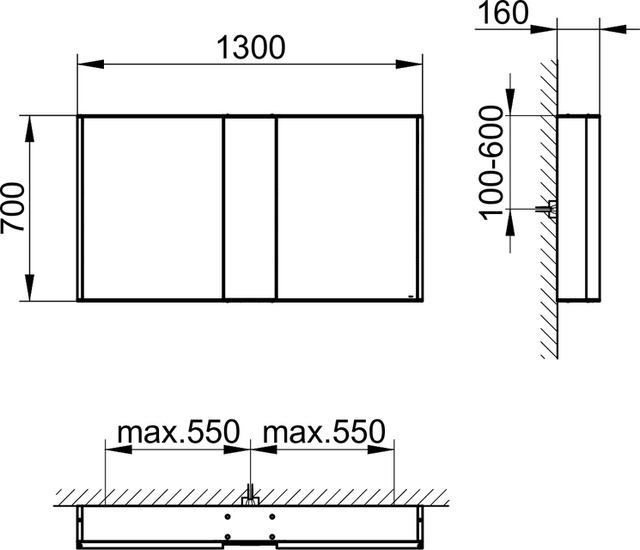 Keuco Royal Match Зеркальный шкаф, подвесной 130x16x70h см, цвет: серебро 12805 171301