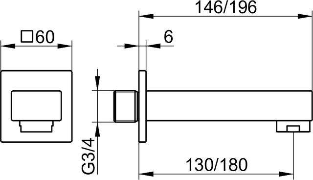 Keuco Edition 11 Излив для ванны 6x6x14h см, цвет: хром 51145 010000