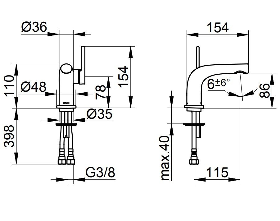 Keuco Edition 400 Смеситель для раковины рычажный, без донного клапана, цвет: хром 51504 010100