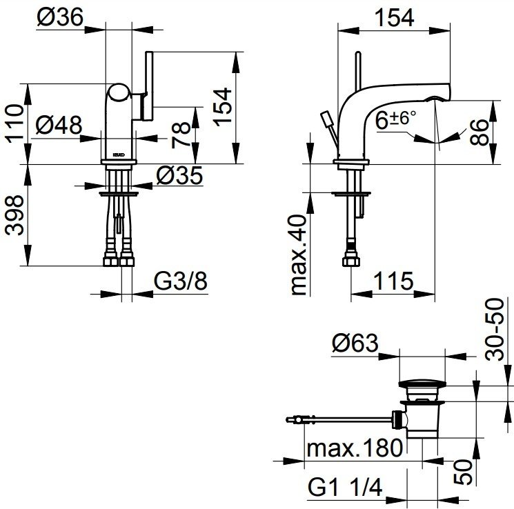 Keuco Edition 400 Смеситель для раковины рычажный, с донным клапаном, цвет: хром 51504 010000