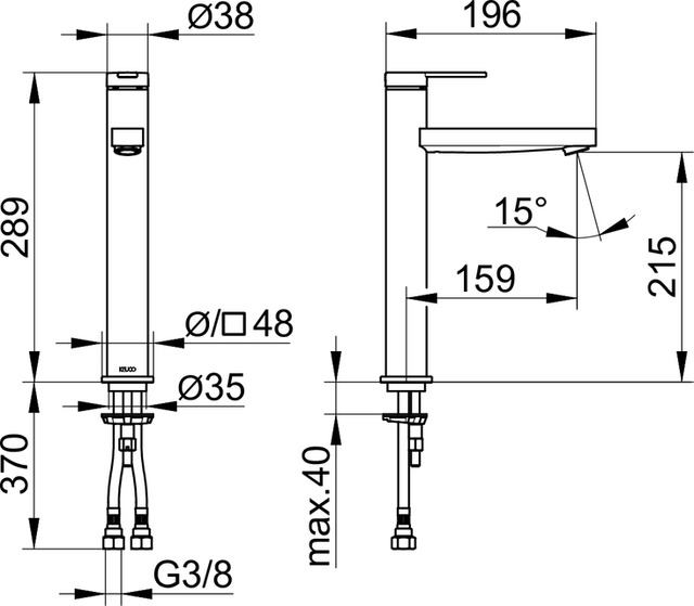 Keuco Ixmo Смеситель для раковины рычж. Выс., без донного клапана, излив 21,5см, цвет:черный матовый 59510 373100