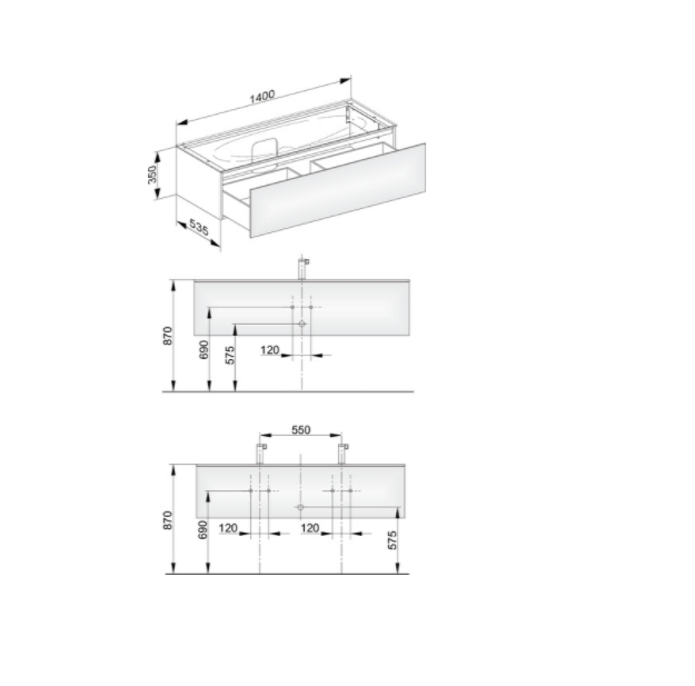 Keuco Edition 11 Тумба под раковину, подвесная 140x53,5x35h см 31361 110000