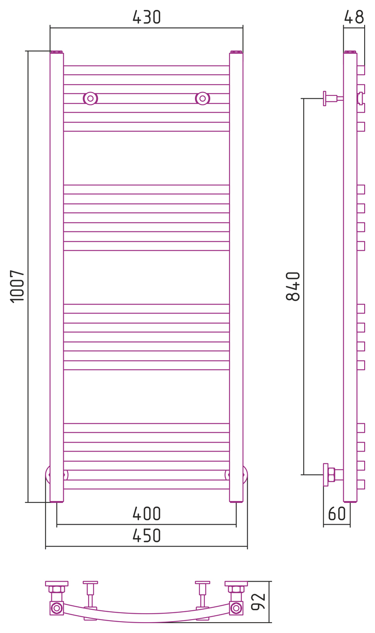 Сунержа Аркус Полотенцесушитель водяной 40x100h, цвет: без покрытия 00-0251-1040