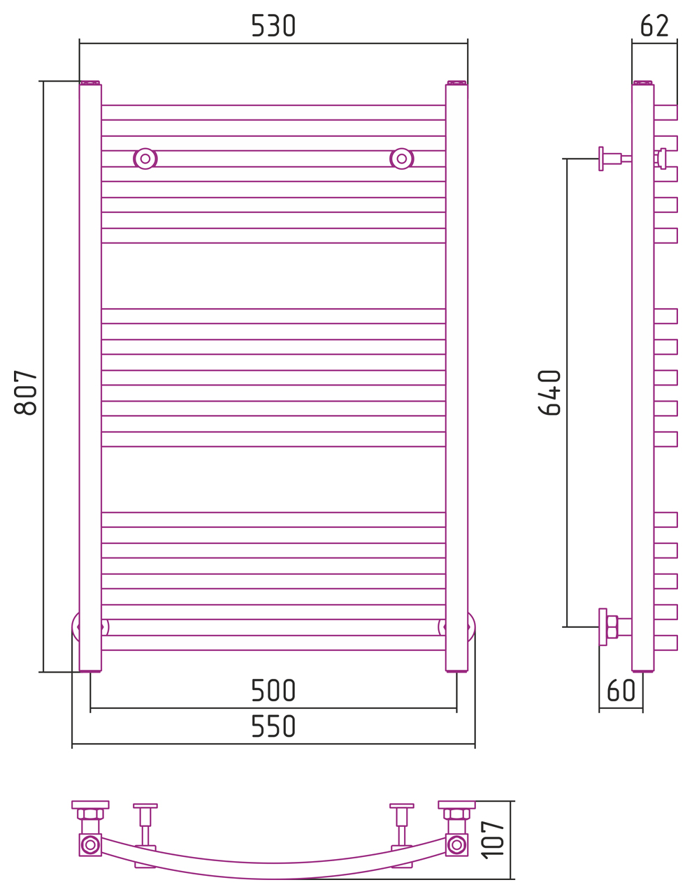 Сунержа Аркус Полотенцесушитель водяной 50x80h, цвет: без покрытия 00-0251-8050