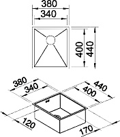 Blanco Zerox Кухонная мойка, встр. снизу 38x44x17,5h, цвет: сталь 521583
