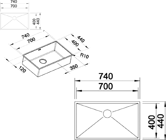 Blanco Zerox Кухонная мойка, встр. снизу 74x44x18,5h, цвет: сталь 521593