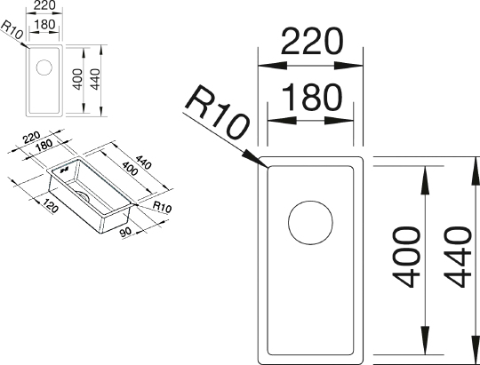 Blanco Claron Мойка дополнительная, встр. снизу 22x44x13h, цвет: сталь 521565