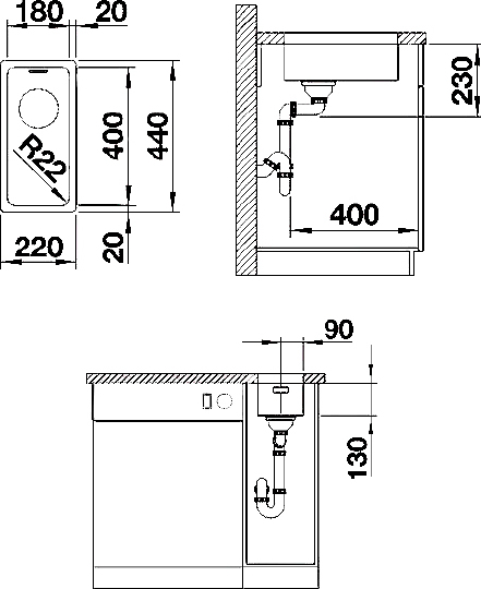 Blanco Andano Мойка дополнительная, встр. снизу 22x44x13h, цвет: сталь 522952