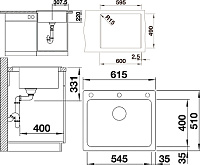 Blanco Pleon Кухонная мойка, встр. серху  61,5x51x22h, цвет: серый 521686