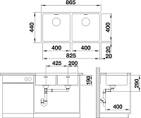 Blanco Andano Кухонная мойка 86,5x44x19h, цвет: сталь 522987