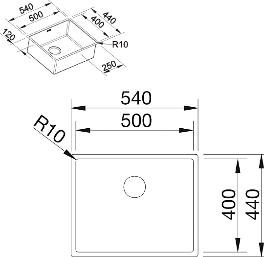 Blanco Claron Кухонная мойка, встр. снизу 54x44x19h, цвет: сталь 521577