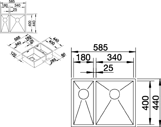 Blanco Zerox Кухонная мойка, встр. снизу 58,5x44x17,5h, цвет: сталь 521614
