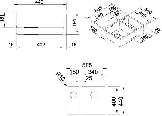 Blanco Claron Кухонная мойка, встр. снизу 58,5x44x19h, цвет: сталь 521609