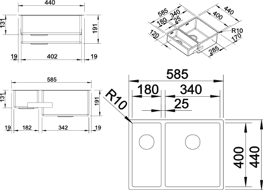 Blanco Claron Кухонная мойка, встр. снизу 58,5x44x19h, цвет: сталь 521610