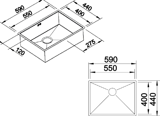 Blanco Zerox Кухонная мойка, встр. снизу 59x44x17,5h, цвет: сталь 521591