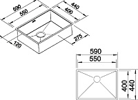 Blanco Zerox Кухонная мойка, встр. снизу 59x44x17,5h, цвет: сталь 521591