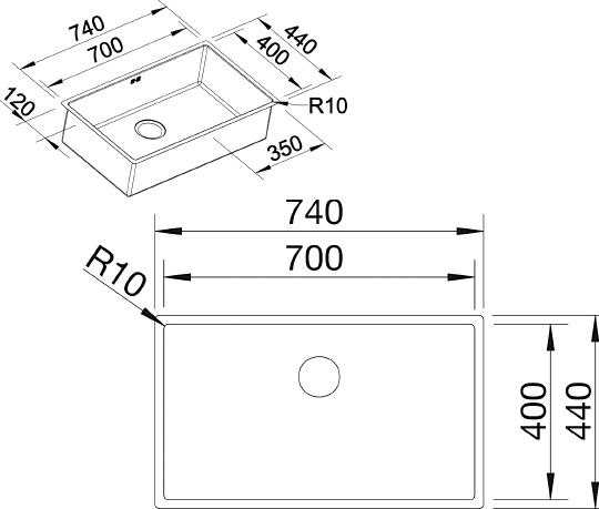 Blanco Claron Кухонная мойка, встр. снизу 74x44x19h, цвет: сталь 521581