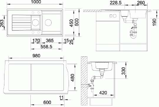 Blanco Zia Кухонная мойка, встр. сверху 100x50x19h, цвет: черный 514748