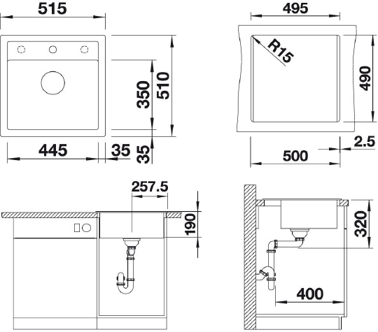 Blanco Dalago Кухонная мойка, встр. сверху 51,5x51x19h, цвет: серый 518528