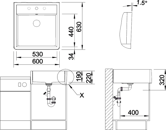 Blanco Panor Кухонная мойка, встр. сверху 60x63x19h, цвет: белый 514486