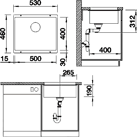 Blanco Subline Кухонная мойка, встр. снизу 53x46x19h, цвет: бежевый 523437