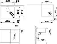 Blanco Andano Кухонная мойка, встр. снизу 49x44x19h, цвет: сталь 522963