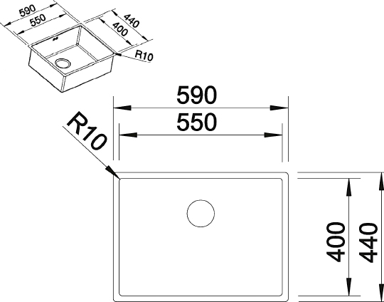 Blanco Claron Кухонная мойка, встр. снизу 59x44x19h, цвет: сталь 521579