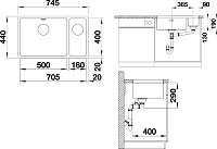 Blanco Andano Кухонная мойка, встр. снизу 74,5x44x19h, цвет: сталь 522991