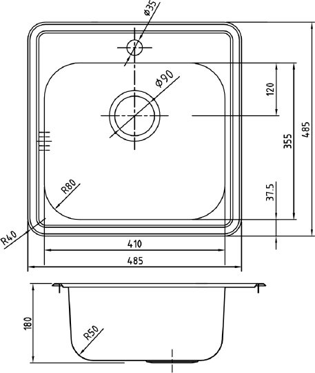 Iddis Strit Мойка кухонная 48,5x48,5x18h см, врезная, к столешнице, цвет: хром STR48S0i77