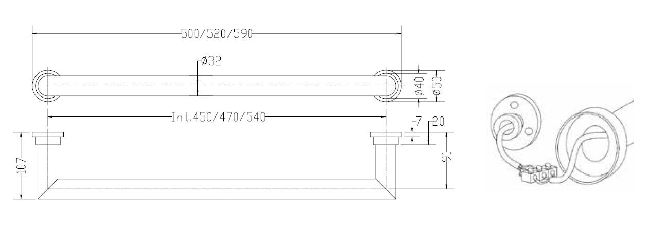Margaroli Sereno 621 Полотенцесушитель электрический 59х5h (54), выкл. справа, цвет: brushed nickel 621540BRNICS