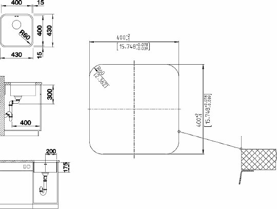 Blanco Supra Кухонная мойка без клапана, встр. снизу 43x43x17,5h, цвет: сталь 518201
