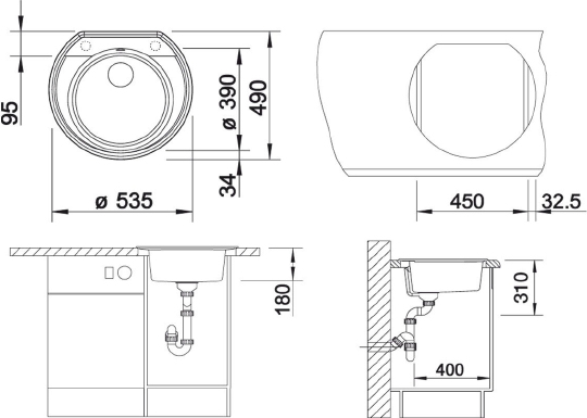 Blanco Rondoval Кухонная мойка, встр. сверху 53,5x49x18h, цвет: белый 515671