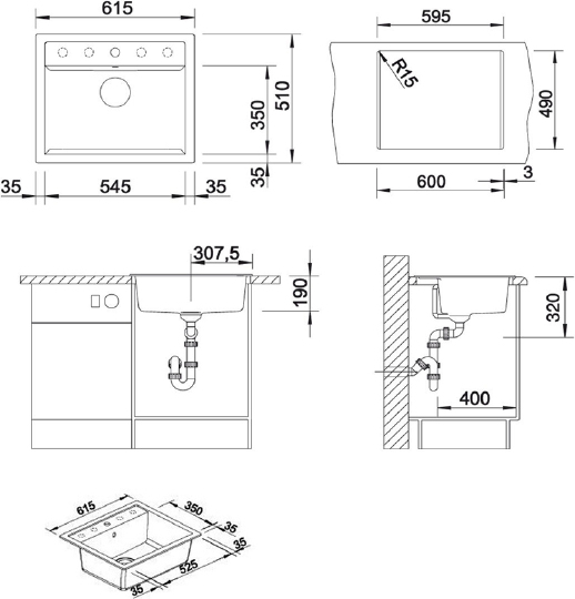 Blanco Dalago Кухонная мойка, встр. сверху 61,5x51x19h, цвет: белый 514199