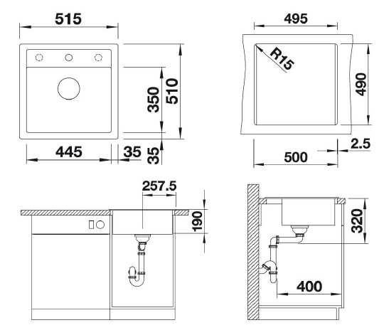 Blanco Dalago Кухонная мойка, встр. сверху 51,5x51x19h, цвет: черный 518521