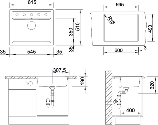 Blanco Dalago Кухонная мойка, встр. сверху 61,5x51x19h, цвет: серый 514198