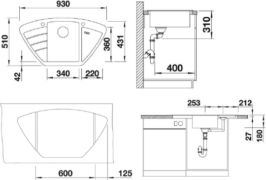 Blanco Zia Кухонная мойка, встр. сверху 93x51x18h, цвет: бежевый 514760