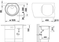 Blanco Rondoval Кухонная мойка, встр. сверху 53,5x49x18h, цвет: серый 515670