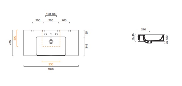 Catalano Comfort Раковина подвесная 100x47x15,5h см, с переливом, покр Cataglaze, цвет: белый глянц. 0221010001