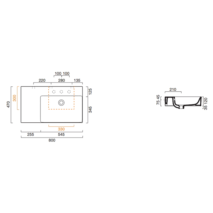 Catalano Comfort Раковина подвесная 80x47x15,5h см, с переливом, покр. Cataglaze, цвет: белый глянц. 0220830001