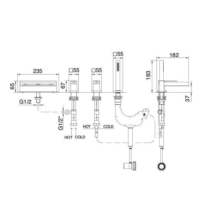 Treemme Ios Смеситель на борт ванны, на 4 отв., цвет: черный матовый IT2A68NNRMZZ