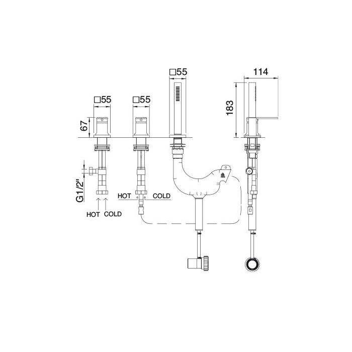 Treemme Ios Смеситель на борт ванны, на 3 отв., цвет: черный матовый IT2A69NNRMZZ
