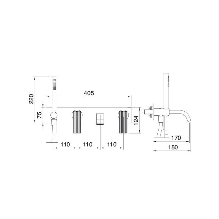Treemme Ios Смеситель для ванны/душа, встраиваемый, цвет: золото 24k RWIT2AD7DD01