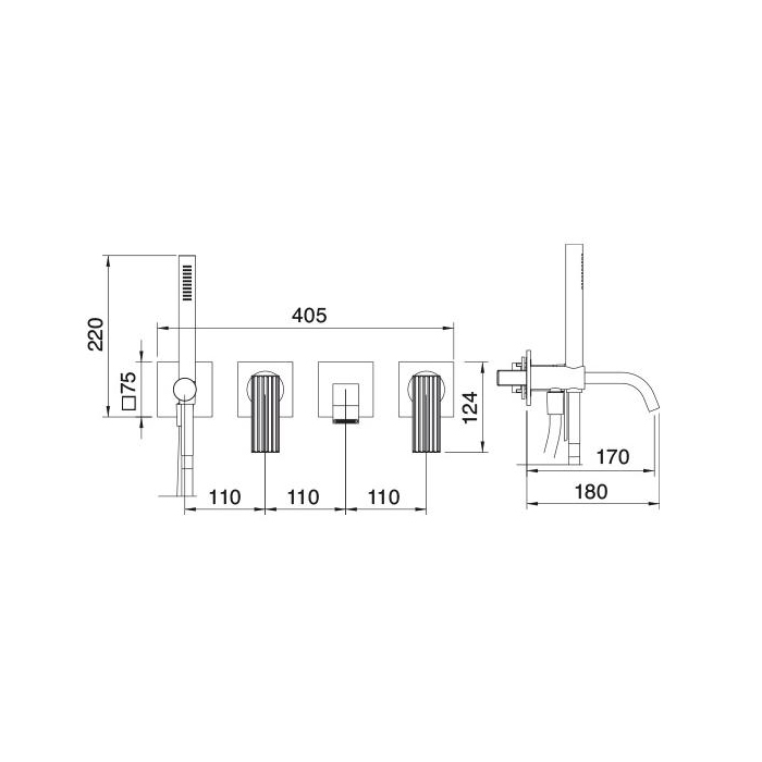 Treemme Ios Смеситель для ванны/душа, встраиваемый, цвет: черный матовый RWIT2AD8NN01