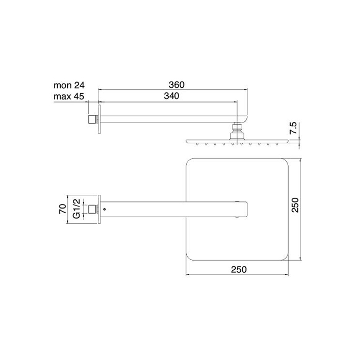 Treemme Hask Верхний душ 25x25 см, настенный, цвет: хром RWIT6A47CC01