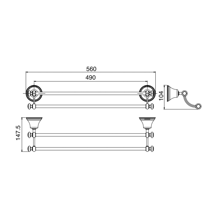Treemme 8200 Полотенцедержатель двойной 56 см, цвет: хром IT8220CCZZZZ