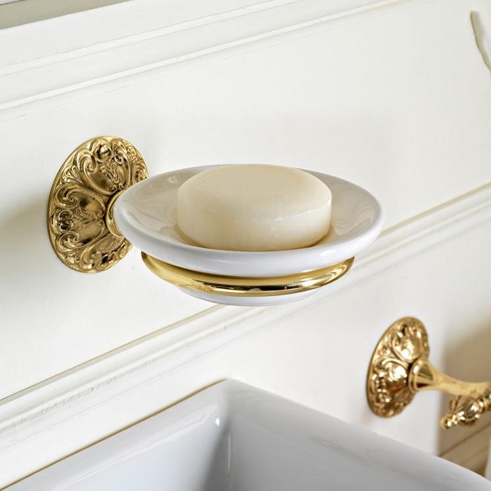 Sbordoni Flora Мыльница с керамической чашей, подвесная, цвет: латунь глянцевая FL100OL