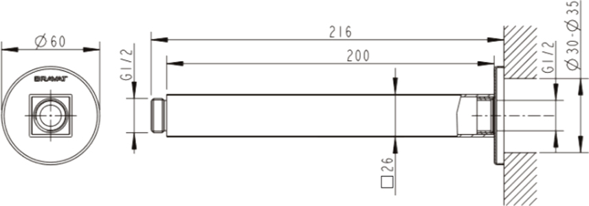 Bravat Кронштейн для верхнего душа, 6х6хh21,6, цвет: хром P7436C-RUS