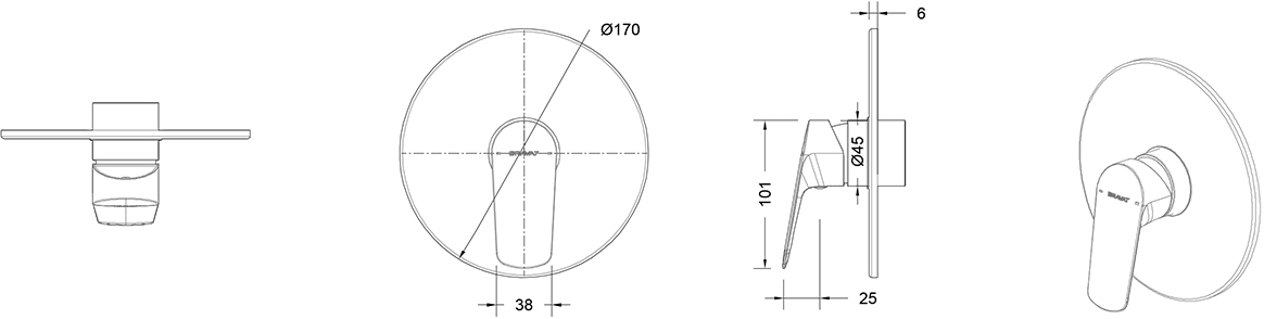 Bravat Rhein Смеситель для душа, 17х5,6хh17, цвет: хром PB8429564CP-ENG