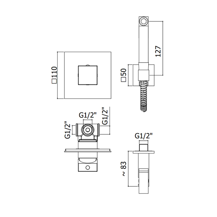 Paffoni Doccia Гигиенический душ со смесителем, цвет: черный матовый KITDUP112NO