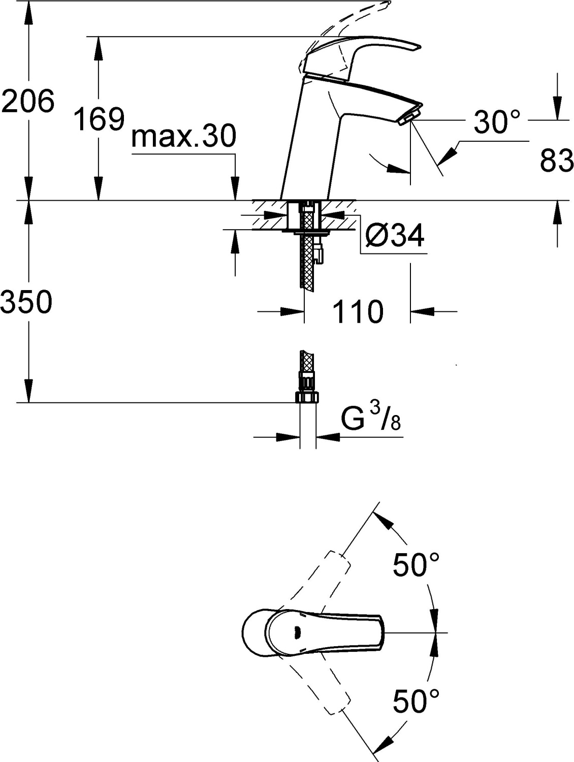 Grohe Eurosmart Смеситель для раковины, без д/к, цвет: хром 23324001